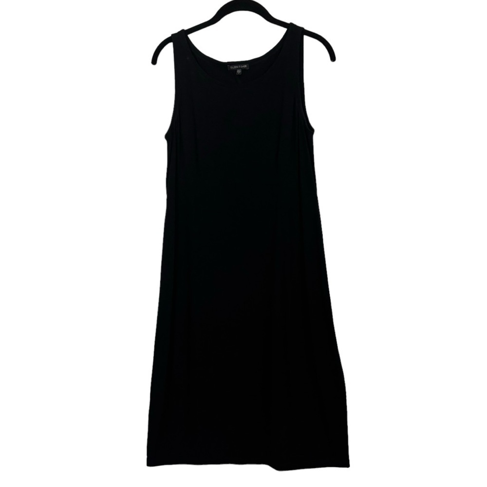 Eileen Fisher Dress Sleeveless Stretch Jersey Classic Black Knee Length Size S‎